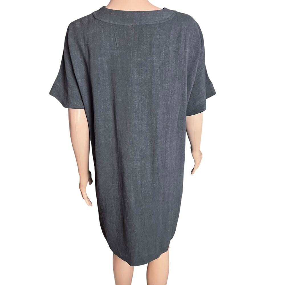 Splendid Gray Linen Blend Pocket Dress Small Lagenlook Oversized Boxy Relaxed - Picture 3 of 6